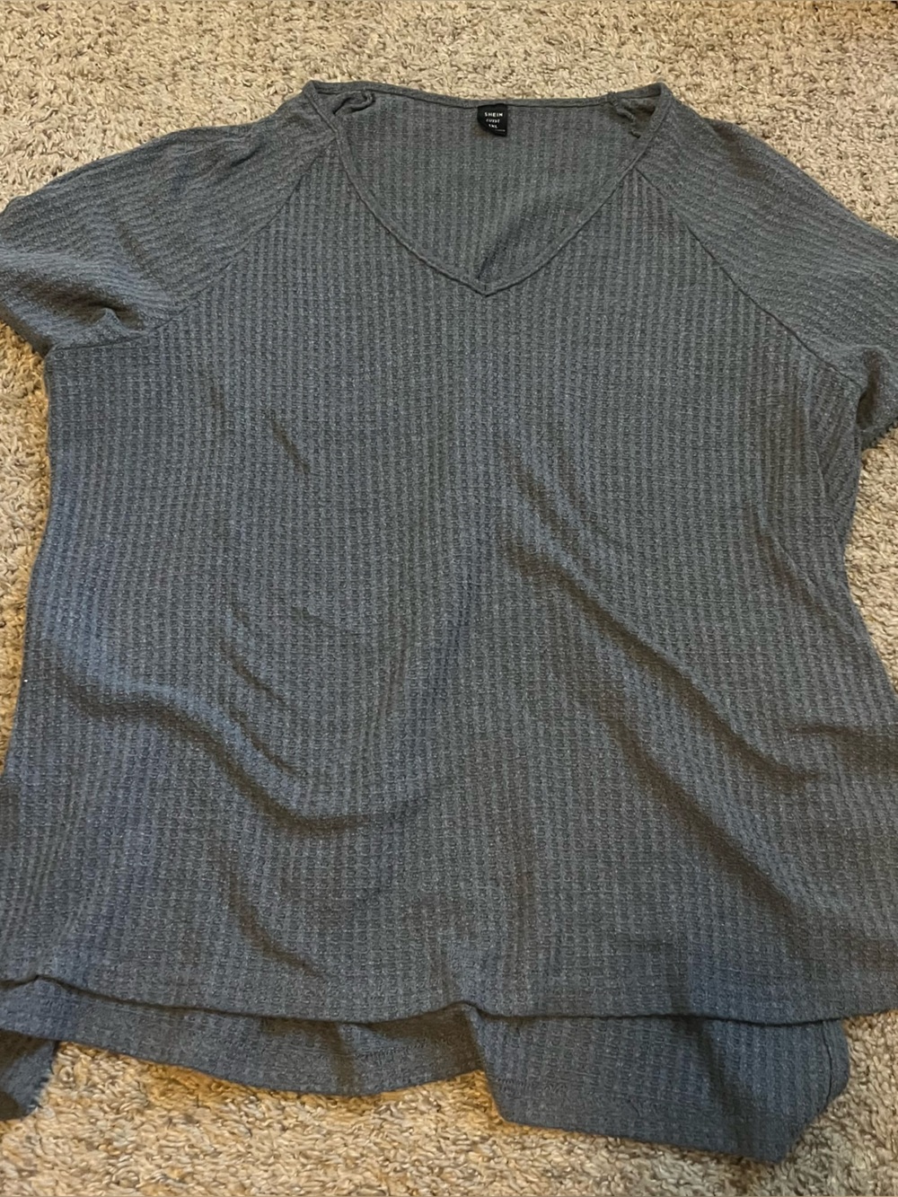 SHEIN Charcoal Ribbed V-Neck Knit Top